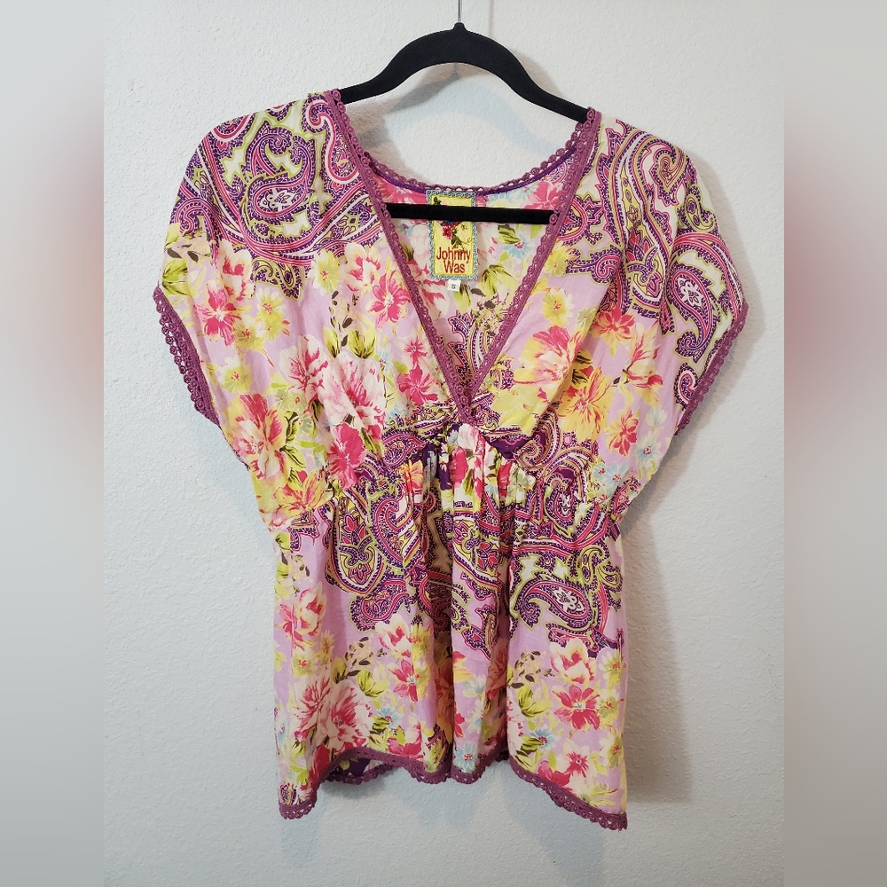 Johnny Was floral babydoll top